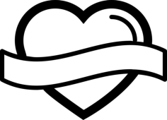 Heart Shape Outline With Banner Label Silhouette Svg Vector, Free Vectors File
